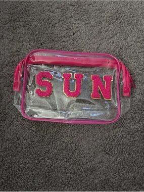 Clear Pink Trim Pouch with 'SUN' Appliqué